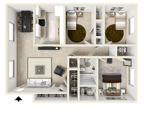 Floor plan for 3 beds, 1.5 baths, 1000 sqft